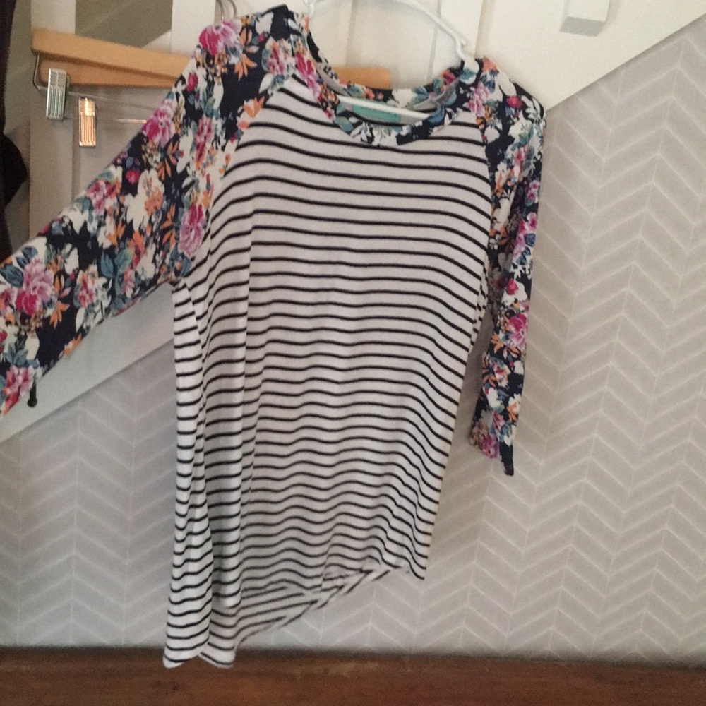 Floral and strip baseball T